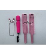 3 Piece Lot, Handcuffs, Nipple Clamps, Multi Speed USB Vibrator Waterproof - $26.00