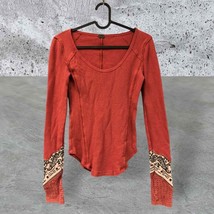 Free People We The Free Bandana Cuff Thermal Scoop Neck Top Womens XS Orange Red - £29.12 GBP