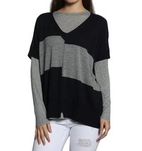 Label+Thread wide chic vee poncho in Navy/Grey - $85.00