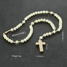 Handmade Catholic Rosary Beads Cross Jesus Pendant Necklace Wooden Jewelry Gift - £9.52 GBP