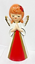 Vintage 6 1/2&quot; Christmas Angel Red White Gown Red Flower in Hair MCM Gre... - $22.28