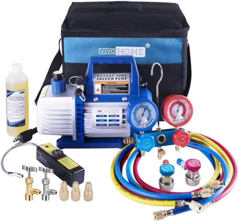 4CFM Single Stage Rotary Vane Air Vacuum Pump and R134A AC Manifold Gaug... - $246.45
