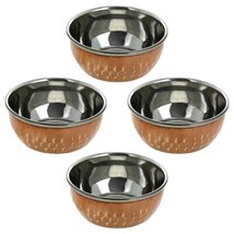 Parijat Handicraft Copper And Stainless Steel Serving Bowl Dinnerware Indian Ute - £19.64 GBP