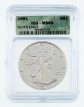 1991 $1 Silver American Eagle Graded by ICG as MS-69! Early Eagle! - £64.09 GBP