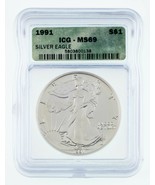 1991 $1 Silver American Eagle Graded by ICG as MS-69! Early Eagle! - $148.67 CAD