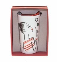 Starbucks Bubbles Girl Watercolor Ceramic Tumbler Traveler Mug 12oz DOT Red - £41.44 GBP