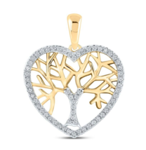 0.25 cttw Diamond Heart Tree Of Life Pendant Charm 10k Yellow Gold - $787.05