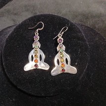 Yoga Cundalini Seven Chakras Hanging Earrings .925 Silver 7 Stones Lotus Pose - £199.83 GBP