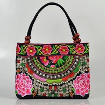 Women Shoulder Bags Embroidery Ethnic Style Pretty Flower Bohemia Retro Canvas L - £37.50 GBP