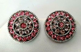 LISNER Pink Rhinestone CLIP Earrings Silver Tone Setting 1960s Signed - £15.79 GBP