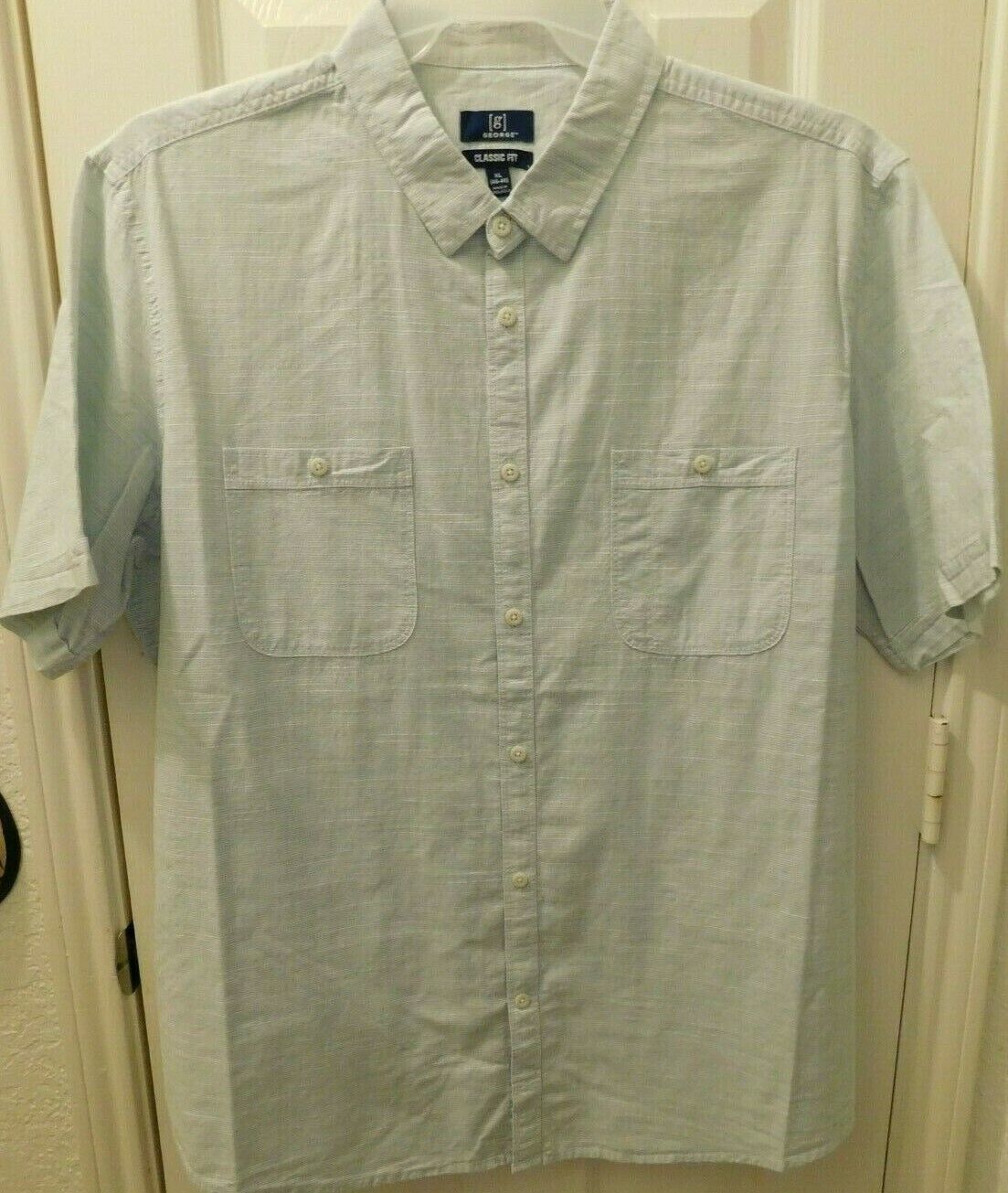 George Men's Short Sleeve Button Front Shirt Size 3XL 54-56 Texture Woven Green - $16.01