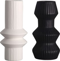 Teresa&#39;S Collections Modern Ceramic Vase Set Of 2, Black And White Decorative - £36.12 GBP