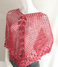 Top Poncho Cape Handmade Lace Knit Crochet Boho Bohemian Gift Red Cover up - $45.54