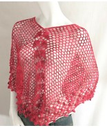 Top Poncho Cape Handmade Lace Knit Crochet Boho Bohemian Gift Red Cover up - £36.39 GBP