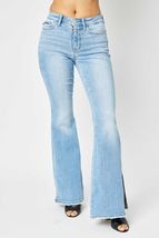 Judy Blue Full Size Mid Rise Raw Hem Slit Flare Jeans - £44.64 GBP