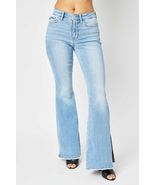 Judy Blue Full Size Mid Rise Raw Hem Slit Flare Jeans - £44.63 GBP