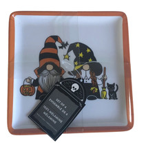 Halloween Gnomes 6&quot; Square Melamine Plates Set of 4 Witch Black Cat Orange - $36.14