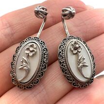 Big Vintage USSR Silver 875 Women's Jewelry Stud Earrings Cameo Flower S... - $180.00