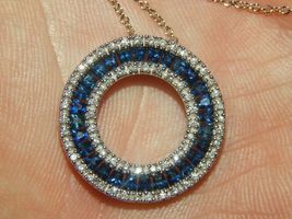 14K White Gold Over 3.80Ct Blue Sapphire Diamond  Eternity Pendant Necklace - £74.96 GBP