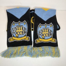 United Soccer Club Acrylic Scarf 5 ft Long Fringe Blue Yellow Black GUC - £14.04 GBP