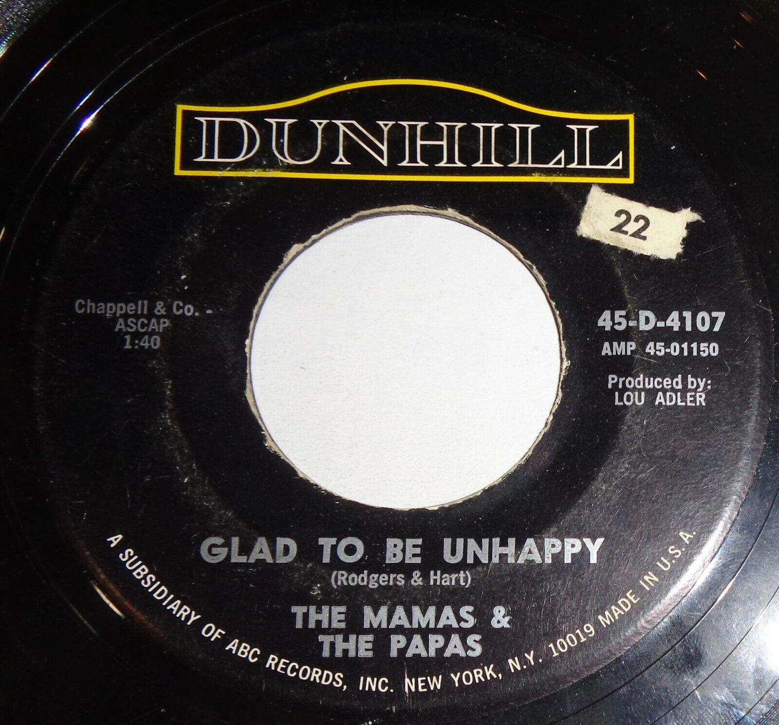 Primary image for Mamas & Papas 45 RPM - Glad To Be Unhappy / Hey Girl D5