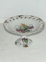 Lefton China Pedestal Compote Tazza Dish Hand Painted Grapes - £9.58 GBP