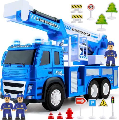 Police Fire Truck Toy: 1:12 Scale Push and Go Vehicle with Lights & Sounds