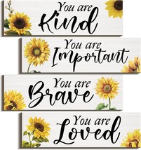 You Are Kind Wall Art Rustic Wood Sign You Are Kind Wall Art 4 Pcs. Sunflower - £24.08 GBP