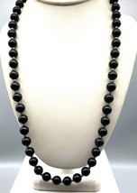 Classic Vintage Lucite Beaded Necklace, Chic Black Strand with Silver Bead Space - £22.61 GBP