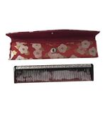 Vintage Shiseido Comb Set Floral Case Red Celluloid Rhinestone Hair Comb Japan - $22.50