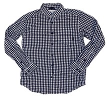 Columbia Mens Medium Navy Blue White Gingham Long Sleeve Button Up - £9.75 GBP