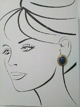Vintage Clip Goldtone Button Earrings Faux L API S Lazuli Ovals On Golden Frame - £15.93 GBP
