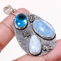 Blue Opal London Blue Topaz Gemstone Handmade Gift Pendant Jewelry 2.60&quot; SA 800 - £4.78 GBP