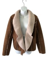 Vintage Faux Suede Faux Shearling Sherpa Lined Brown Tan Jacket Coat Size ? - £27.81 GBP