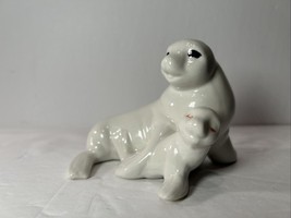 Eden&#39;s Bliss Porcelain Sea Lion Mother &amp; Baby Pup Figurine Made in Japan - $15.74