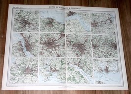 1922 Vintage Map Of Manchester Birmingham Liverpool Bristol Glasgow Edinburgh - £23.98 GBP
