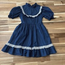 Vintage Kandy Ann Little Girl’s Navy Blue White Polka Dot Party Dress Size 6 6X - £26.65 GBP