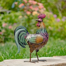 Zaer Ltd. Painted Metal Rooster Figurines, Detailed Yard Decor Statues (Stripped - £84.87 GBP