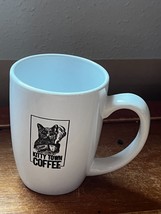 White w Brown KITTY TOWN COFFEE Cat w Steaming Ceramic Coffee Cup Mug – ... - $13.09
