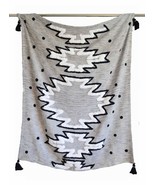 Grey Cotton Throw Blanket Sofa Black Tassels Soft Warm Handmade 125cm x ... - £41.47 GBP