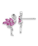 Sterling Silver Rhodium plated Pink Crystal Flamingo Post Earrings - £31.68 GBP