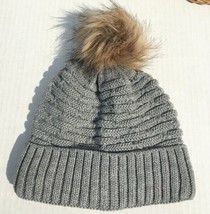 Winter Thick Warm Lined Knit With Faux Fur Pom Stretchy Beanie Ski Hat Gray #H F - £19.22 GBP