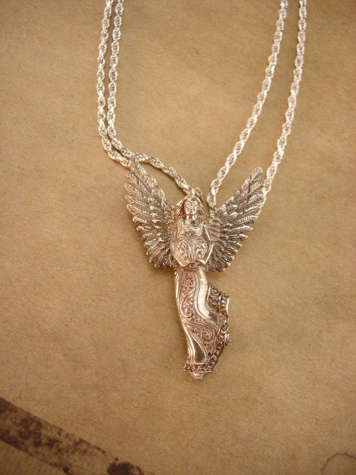Primary image for Designer Angel sterling necklace / SARDA 925 Gothic Brooch / vintage religious j