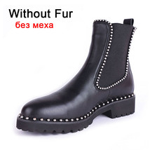Style ankle boots women genuine leather elastic band flats shoes rivets round toe women thumb200