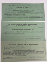 Lot 3 Atchison Topeka Santa Fe Railroad Co Preferred Stock Divided Receipt 1962 - £34.88 GBP