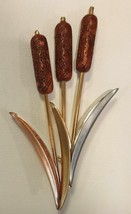 CATTAIL Brooch Pin 3 Inches Tall Coldwater Creek Gold Tone Setting - £11.79 GBP