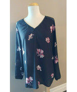 Dynamite Ladies Top Size Small Black Sheer Pink Flowers Long Sleeve V Neck - £9.89 GBP