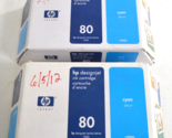 Lot of 2 HP 80 Designjet Series 1000 c4846a Cyan Ink Cartridge 350ml - $37.36