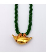 VINTAGE DESIGN18KT GOLD JEWELRY GREEN COLOR BEADS NECKLACE PENDANT AMULET  - £272.55 GBP