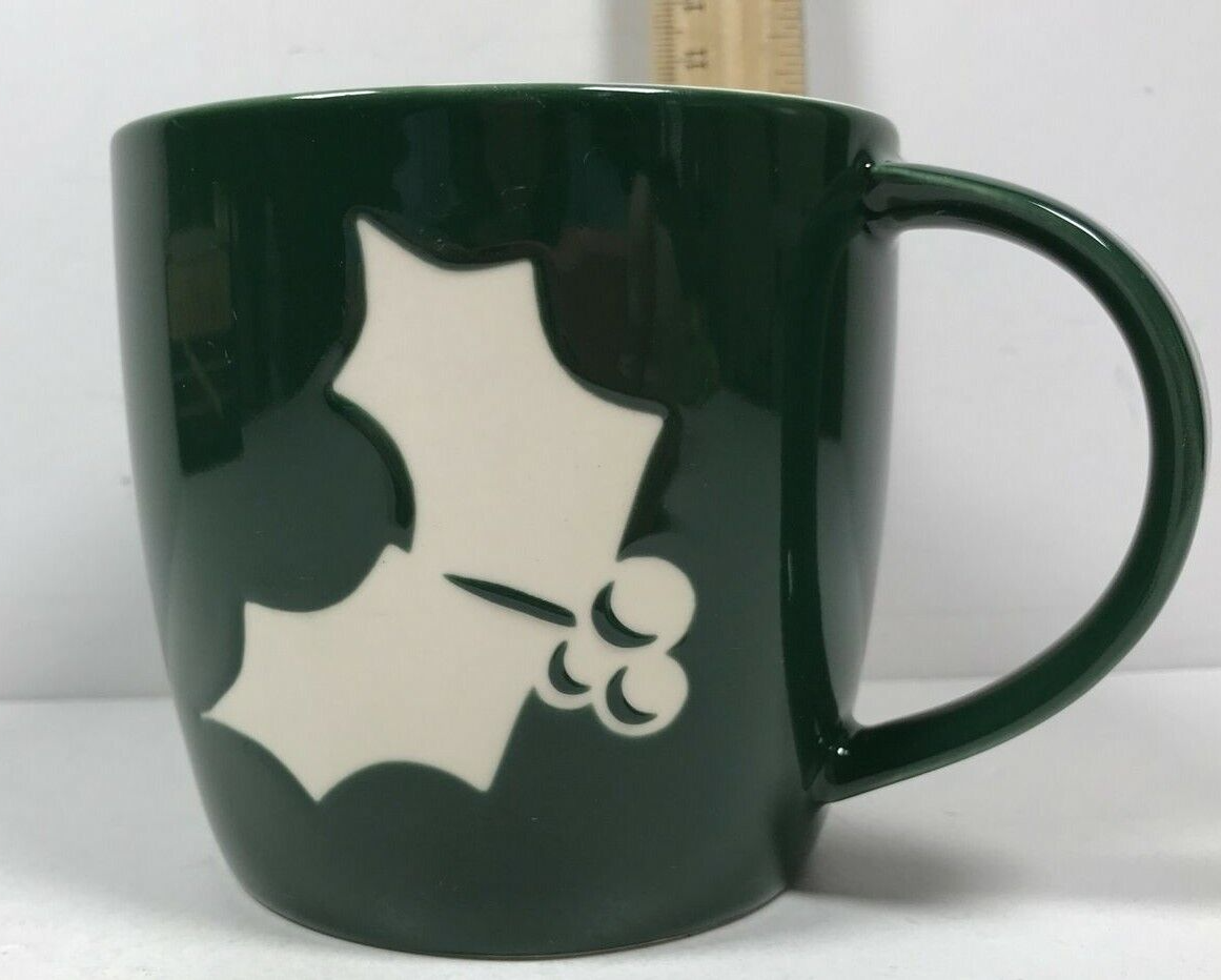 2011 Starbucks Holiday White Holly Berries & Leaves 14 OZ Coffee Cup - $6.79